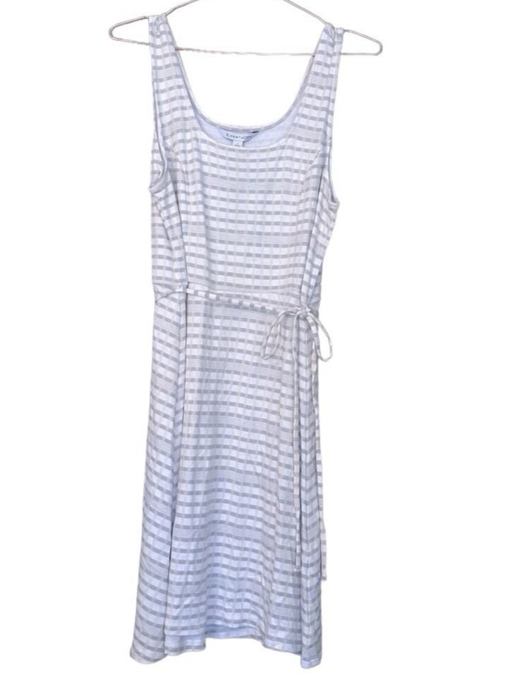 Light Gray Striped Tank Midi Dress - Casual Tie-Waist